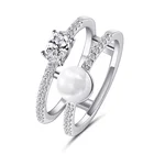 925 Ring Fancy Pearl 2 Layer 925 Sterling Silver Ring CZ Cubic Zirconia Ring Jewelry Gift For Women
