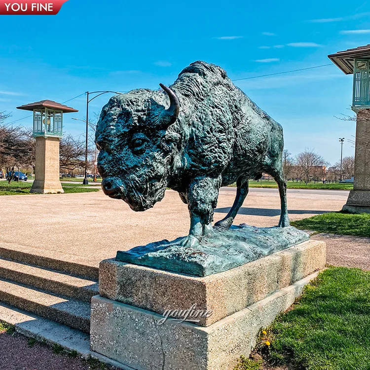 Outdoor Large Casting Bronze Buffalo Sculpture World Fair Bison Statue for Sale