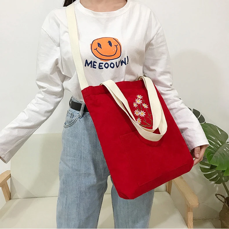 Corduroy Tote Sling Bag Custom Pocket Inside Women Corduroy Crossbody Bag With Zipper supplier