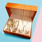 Diamond Bracelet And Necklace 8pcs/set Full Diamond Round Watch Leaf Bracelet Set Earrings Necklace