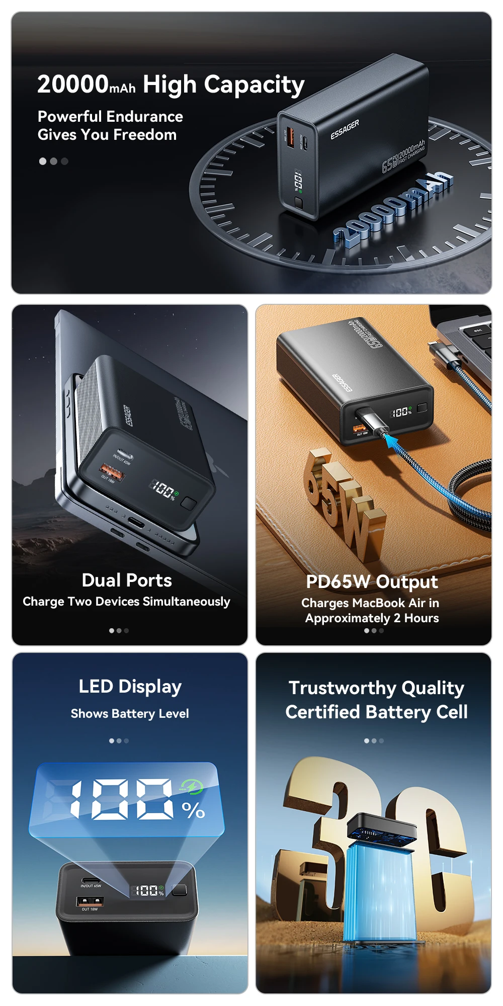 Essager Power Bank 20000mAh 65W Charge Rapide PD avec Écran Digital Maroc 2 H674f02385d08422cb7118acbb055e911B Essager Power Bank 20000mAh 65W Charge Rapide PD avec Écran Digital Maroc