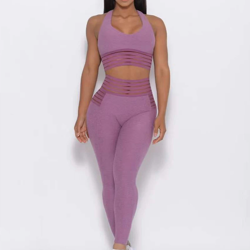 3PCS New Sports Yoga Set Women Gym High Waist Yoga Pants Set Outdoor Beauty Back Suspenders Tight Trouser Set