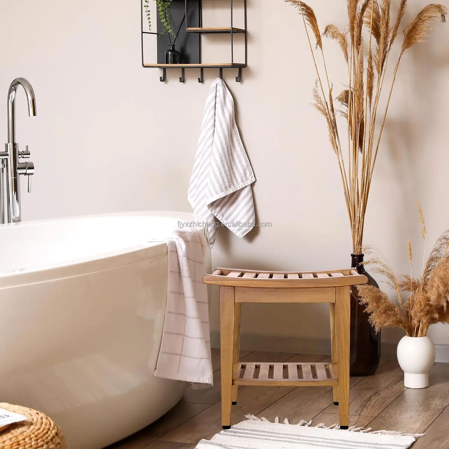 spa stool bench with bottom shelf fully assembled-2