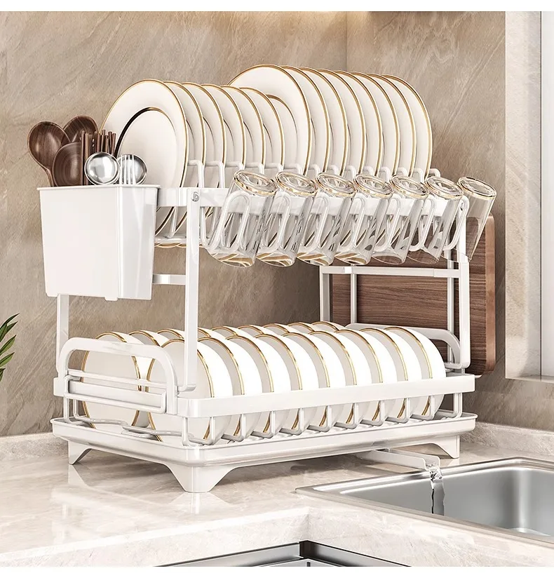 New cabinet double-layer dish storage rack  iron drainage bracket miscellaneous rack punching free storage rack drainage