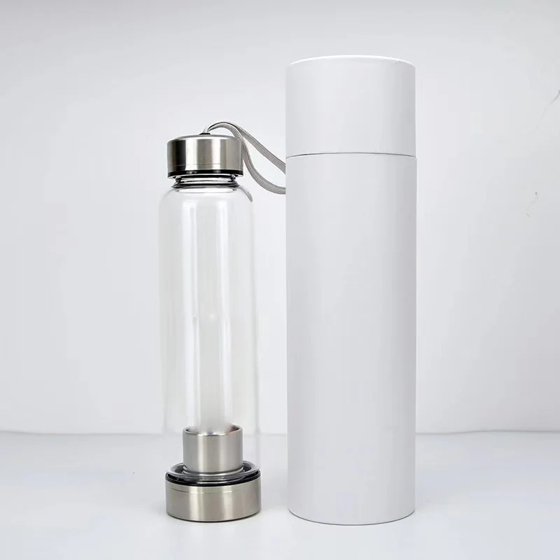 Custom Logo Gemstone Glass Bottle Energy Natural Quartz Crystal Water bottle