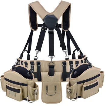 Heavy Duty Carpenters Tool Belt Professional Construction Tool Waist Bag Comfort Rig Tool Belt With Suspenders
