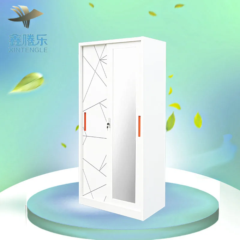 China Factory Wholesale 2-Door Steel Metal Cabinet with Mirror Bedroom Designs Wardrobe Cupboard Quality Bedroom Furniture