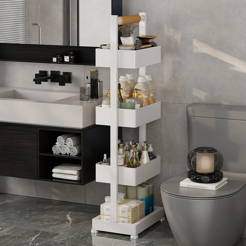 4 tier free standing bathroom storage racks multifunction metal kitchen organizer shelf corner sundries baskets for narrow space