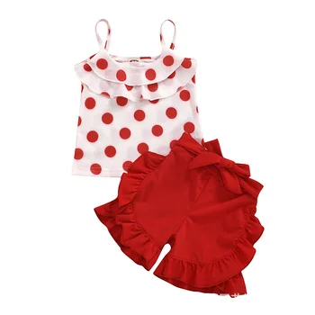 baby girl clothes set Toddler Baby Girl Red wave point sling yop+Red bow Pleated pants Boutique Outfits