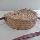 Handbag Natural Material Water Hyacinth With Inner Cloth Woven Handbag With PU Handles
