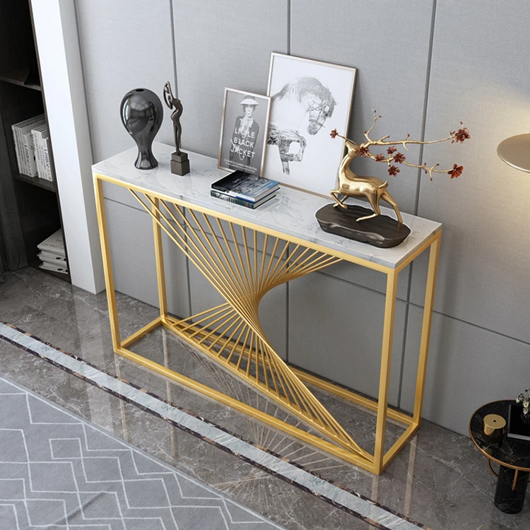 2022 Modern Italian luxury stainless steel simple household living room marble top console tables