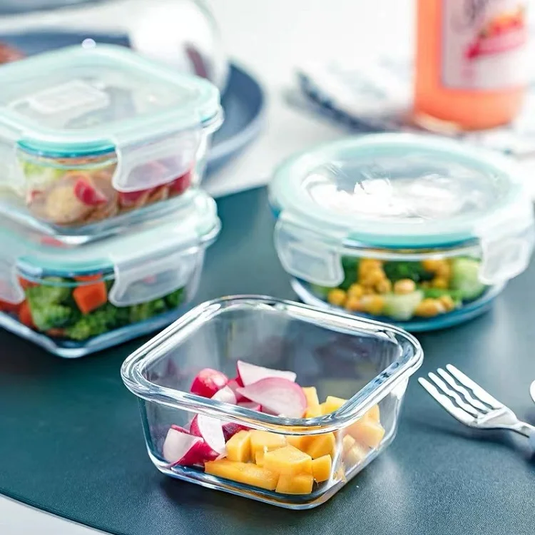 Reusable Borosilicate Glass Food Storage Container Meal Prep Lunch Box Set With Airtight Lock Lids storage bowl