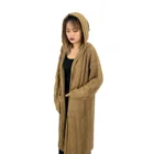 Woman's Long Overcoat Sweater Cardigan Hoodie With Hat Twisted Rope Hooded Cardigan Sweater For Women