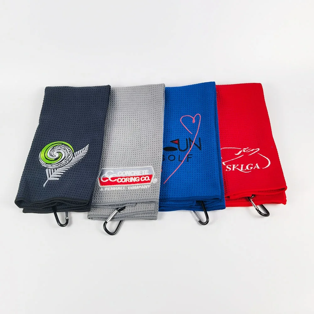 product custom logo microfiber waffle custom embroidered golf towels red golf towel with carabine-2