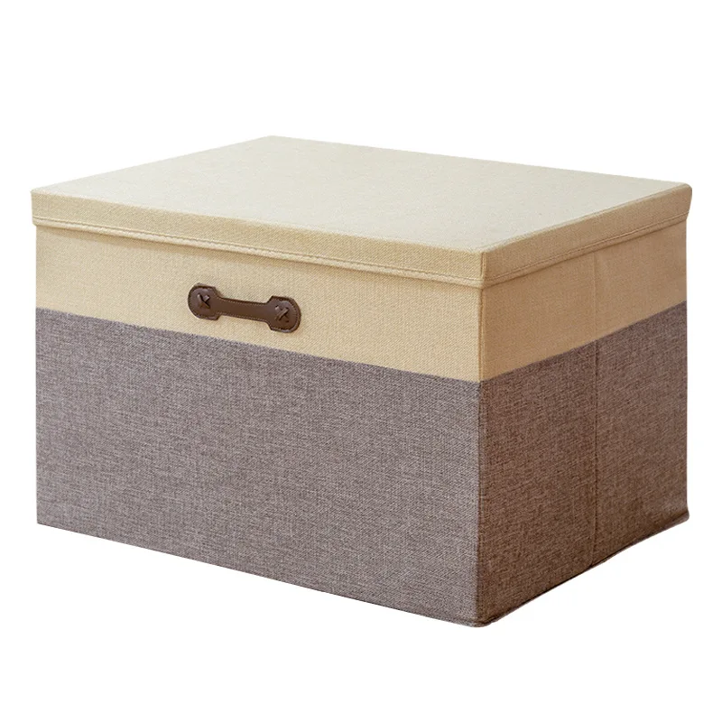 Foldable Cotton Linen Storage Bins with Lids Fabric Stackable Storage Organizer Box For Organizing Bedroom Closet