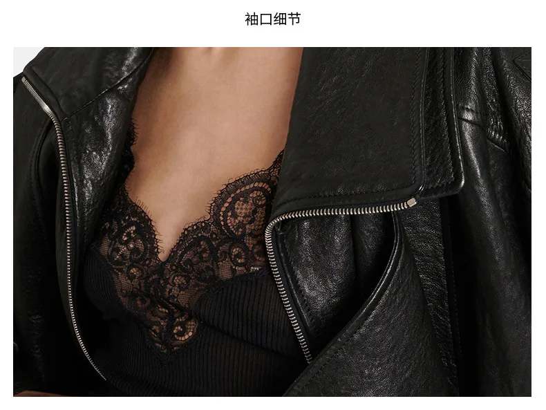 New Heavy Workmanship Goatskin Retro Unisex Button up Collar Solid Genuine Leather Motorcycle Jacket Autumn Women details