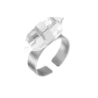 Ring Amethyst Natural Stone Hexagonal Pillar Ring Amethyst Pink Crystal Bullet Stone Stainless Steel Ring