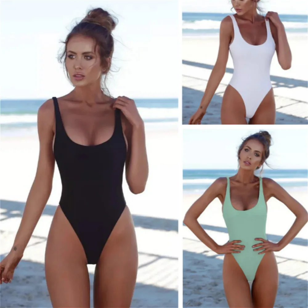 Sexy Women's Swimwear Cheap Solid Bikinis One Piece Backless Female Plus Size Swimsuit Beach Wear Bodysuit