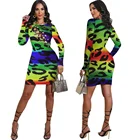 Print Dress Print Autumn Color Leopard Print Tie Casual Slim Long-sleeved Dress Women