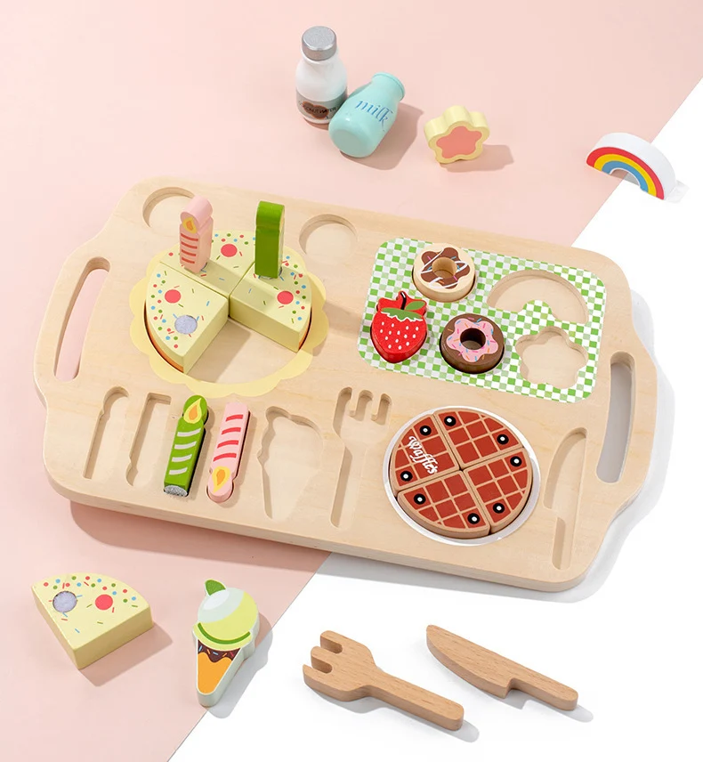 Baru Berpura-pura Bermain Kayu 3D Puzzle Makanan Teh Dapur Barbekyu Set Pendidikan Anak-anak Orangtua-anak Interaktif Memasak Mainan Bayi Pemasok