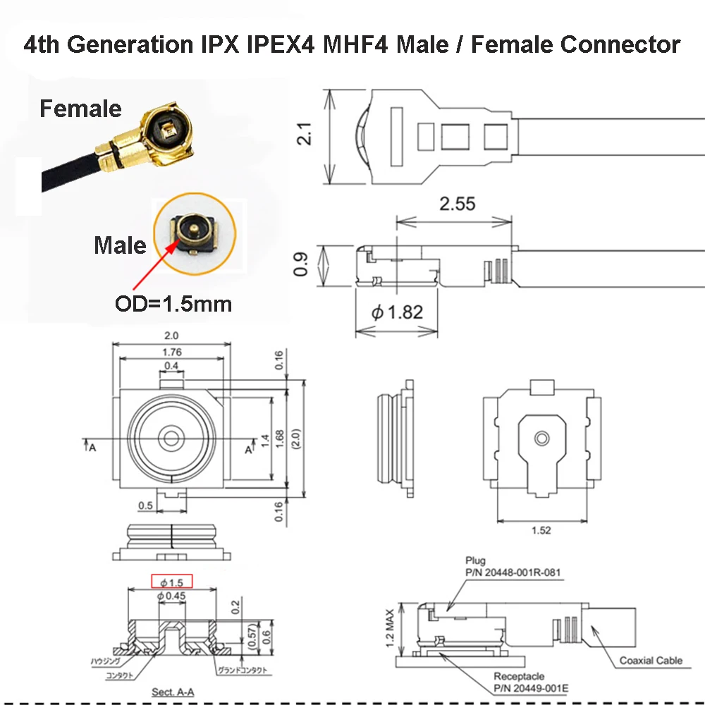 Ipex Cable Male Plug Ipex 1 To Ipex4 Mhf4 U.fl Ipx Female Jack ...