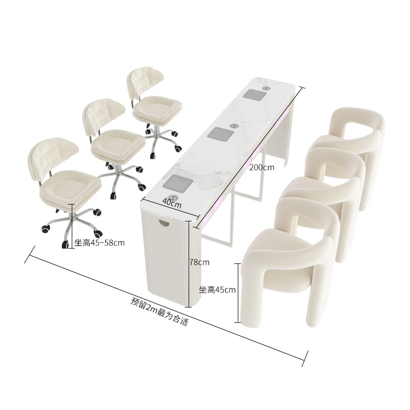 Modern Design Marble Nail Art Table Cream Style with Vacuum Cleaner Socket Internet Celebrated Chair Suit