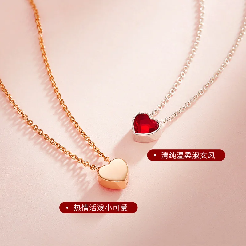 CDE YN0873 Fine 925 Sterling Silver Rose Gold Plated Jewelry Wholesale Small Pure Silver Minimal Heart Pendant Necklace