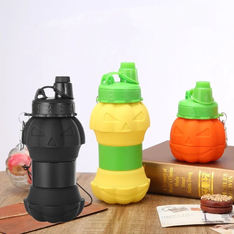 Cute pumpkin shape Folding Silicone Cup Outdoor Sports Travel Kettle Water Bottles portable