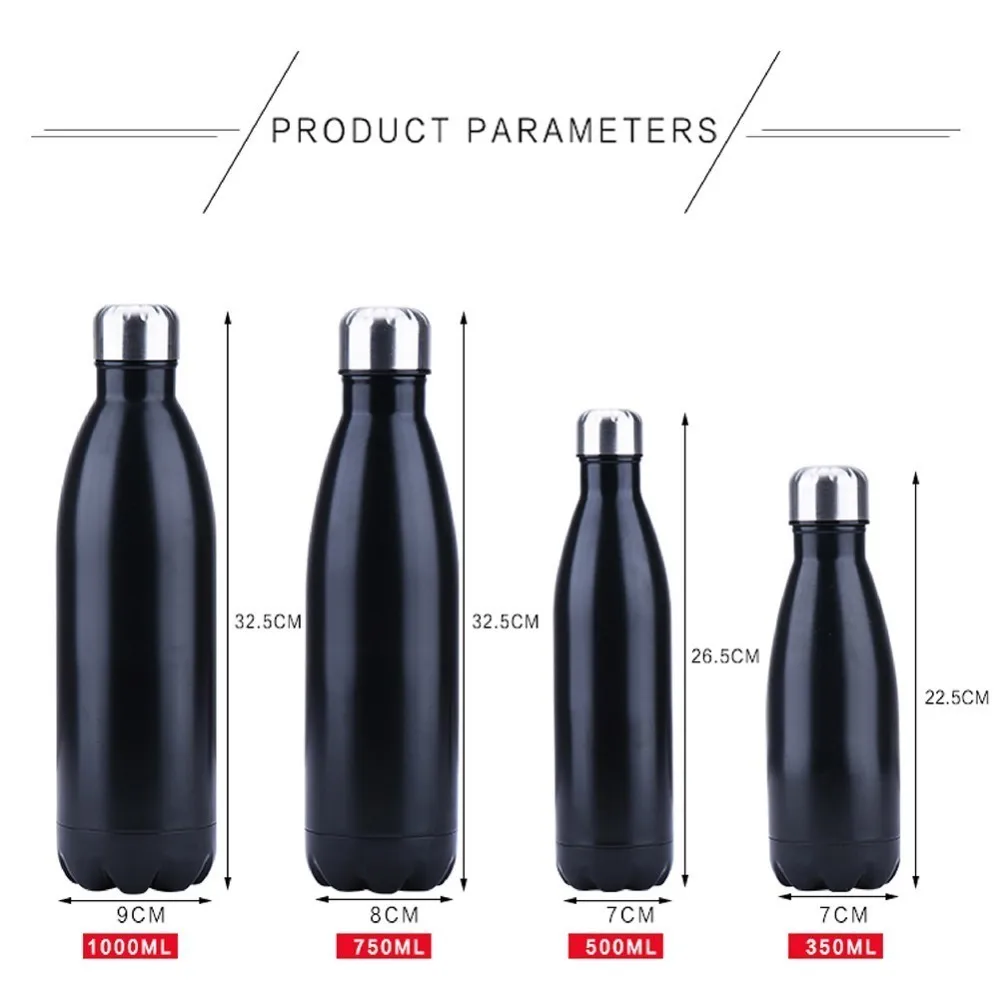 500ml 750ml 1000ml Double Wall Stainless Steel Water Bottle Thermos Bottle Keep Hot Cold Insulated Vacuum Flask Sport Bottle
