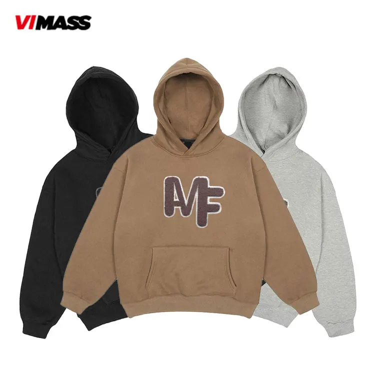 Wholesale Print Customized Design Logo Pullover Plain Black Hoodie Patch Towel Embroidery Hoodies