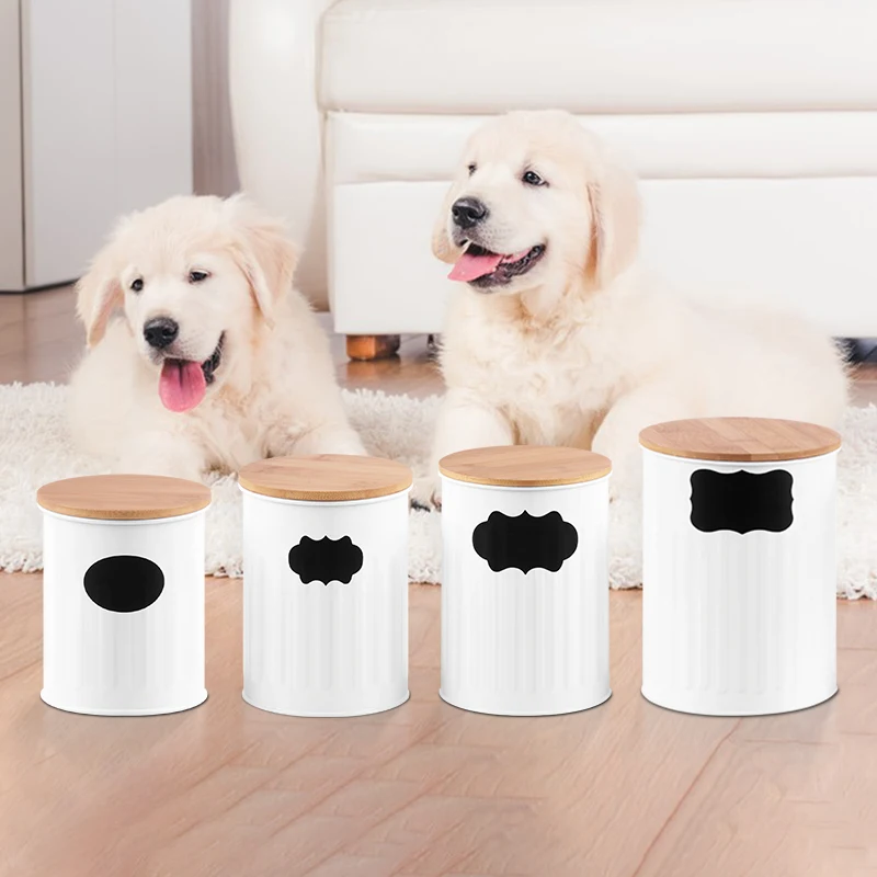 Galvanized Iron Farmer House Style with Sealed Wooden Lid and DIY Sticker Dog Treat Jar Canister Set