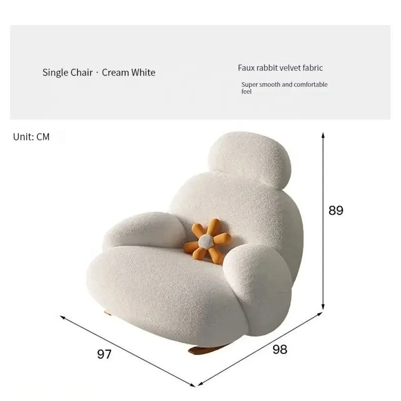 NOVA Nordic Living Room Comfortable White Fabric Rocking Chair Tufted Plush Lounge Recliner Lazy Sofa Chairs With Stool