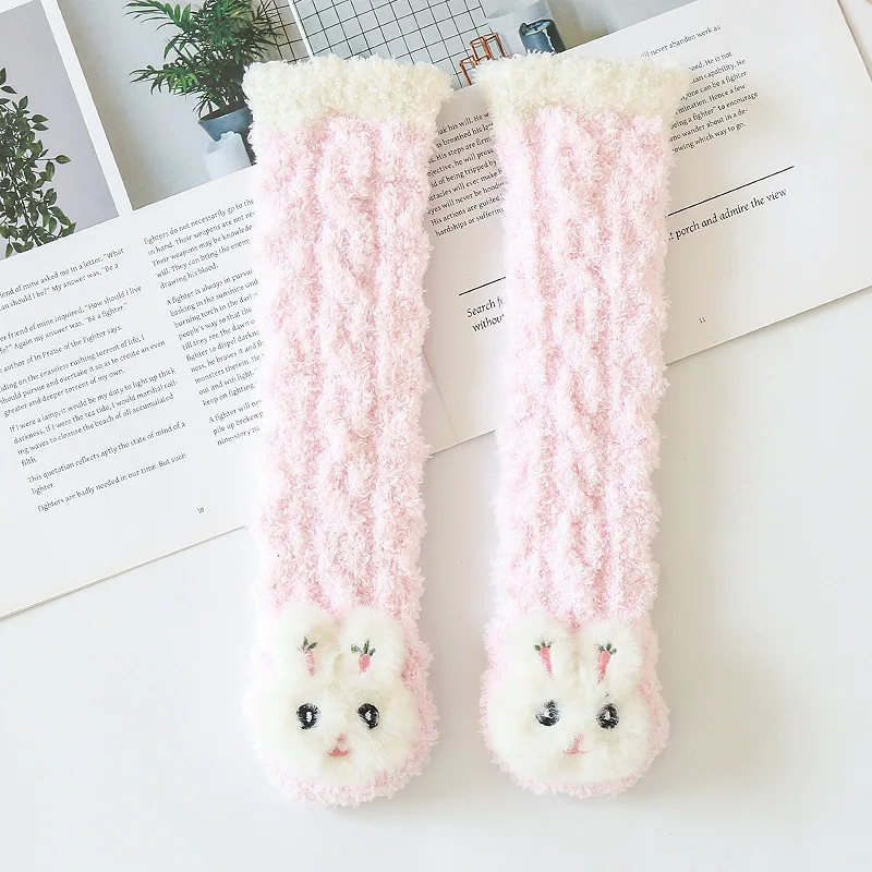 Winter Fuzzy 1-5 Years Baby 3D Doll Socks, Cute Animal Warm Fleece Knee Kids Sock, Boys Girls Home Socks Fluffy Slipper
