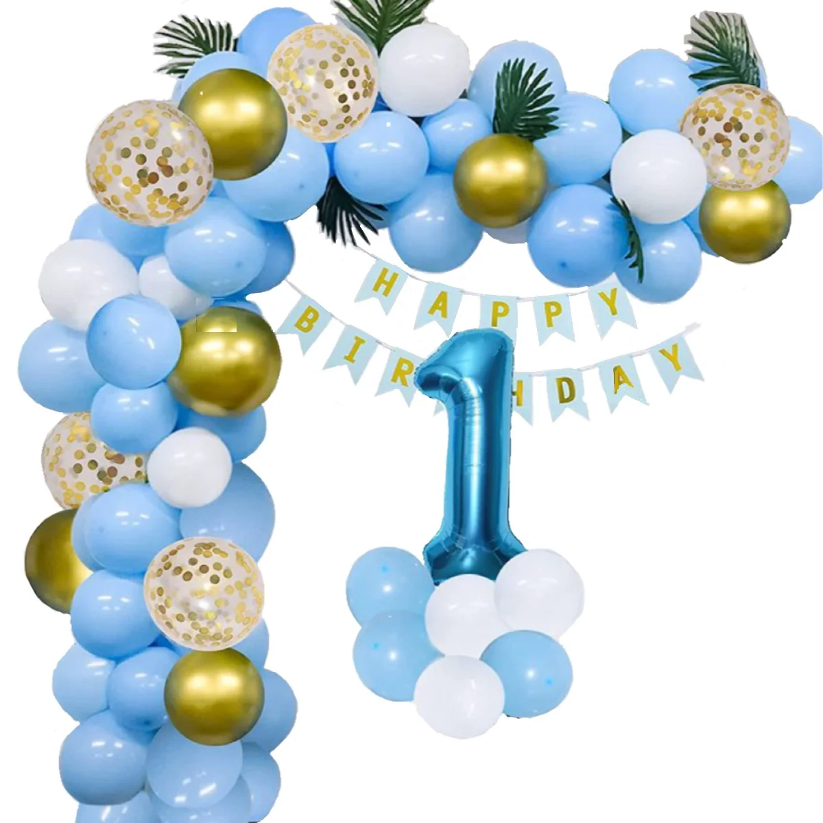 Background Decoration Birthday Sequins Latex Balloons Arch Shape Latex DIY Blue Balloons Boss Baby Birthday Decoration