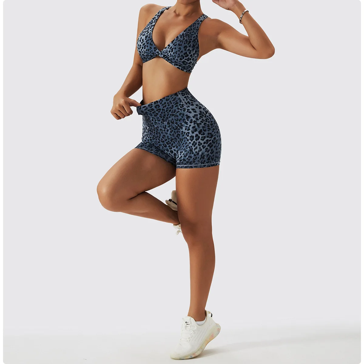 YIYI European Hot Sale Twist Sexy Sports Bra Sets High Waist Leggings Sets For Women Breathable Comfortable Leopard Workout Sets