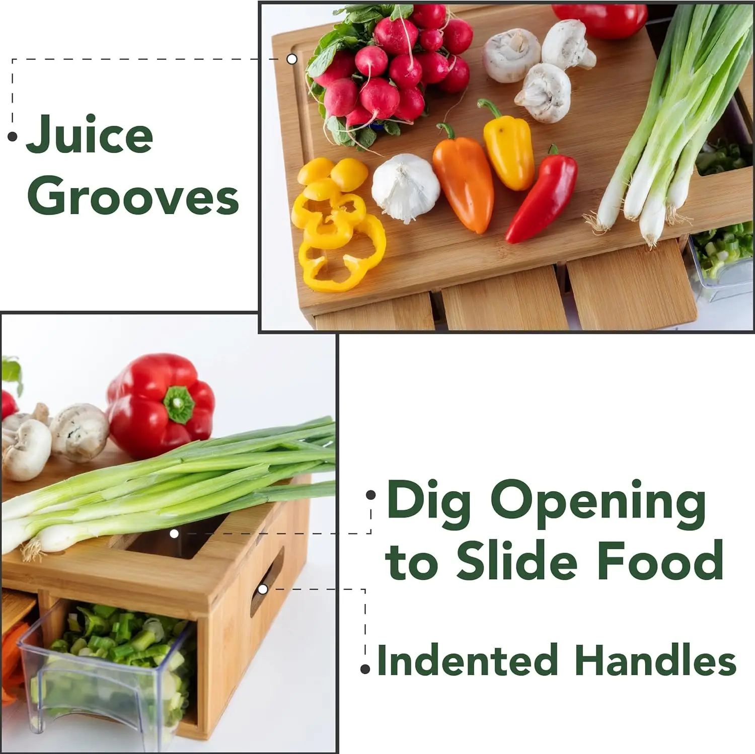 product bamboo land large 4 inch thick rectangular bamboo cutting board with containers food prep station storage cutting board-5