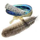 Abalone Cleaning Blue Abalone Shell Smudge Kit Spiritual Set With Sage Feather Stand For Cleaning Negative Energy