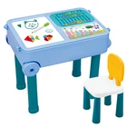 Kids Multifunction Kids Plastic Study Playing Compatible Building Blocks Table With Chair