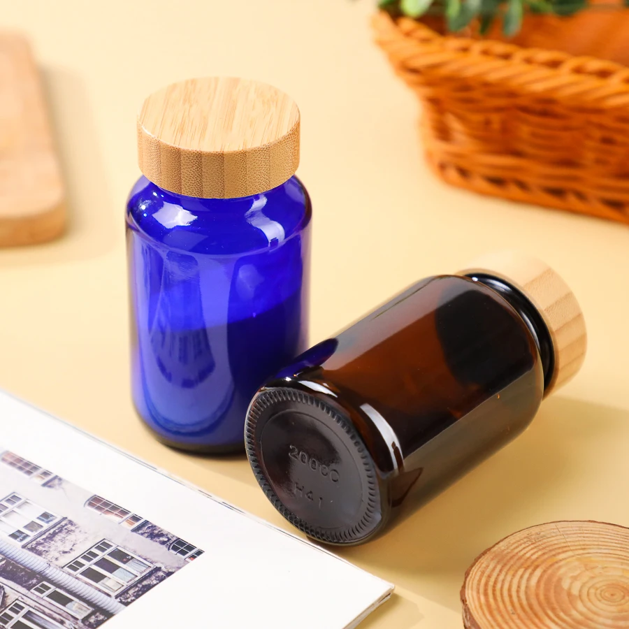 60ml 120ml 150ml 200ml Amber Clear Medicine Glass Pill Bottle Capsule Glass Bottle With Bamboo Lid