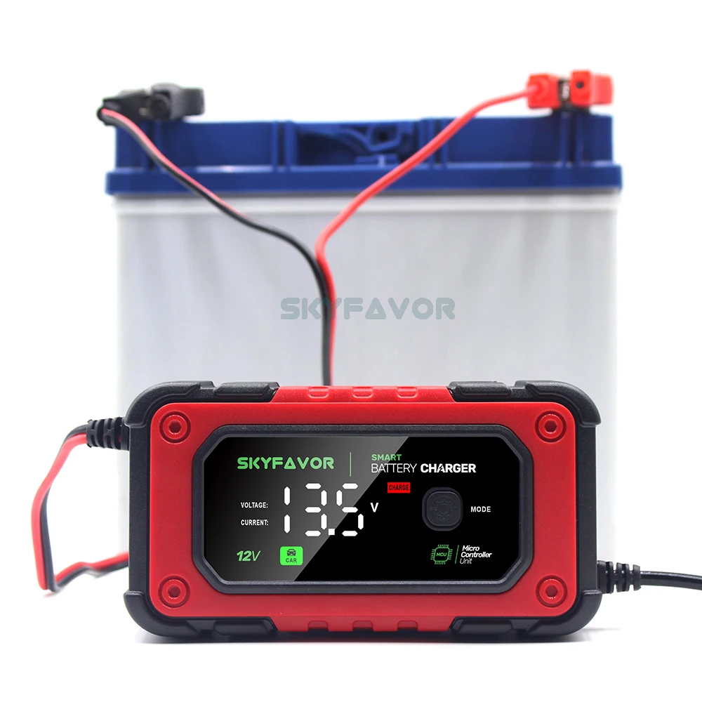 Latest motorcycle car battery charger 12V 7A fast lead acid and lifepo4 Universal 12 volt battery charger for 4AH-120AH battery