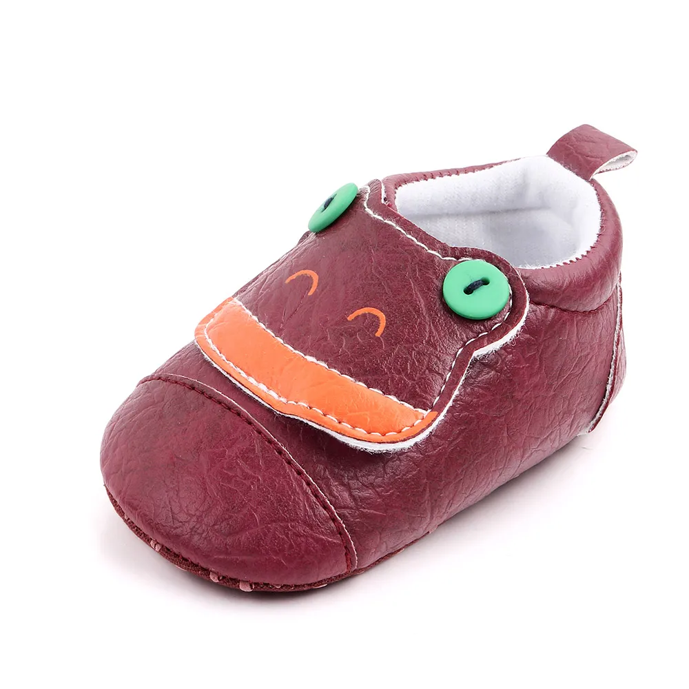 Cute Cartoon Animal Solid Color Pu Leather Buttons Small Frog Soft Soled Baby Walking Shoes manufacture