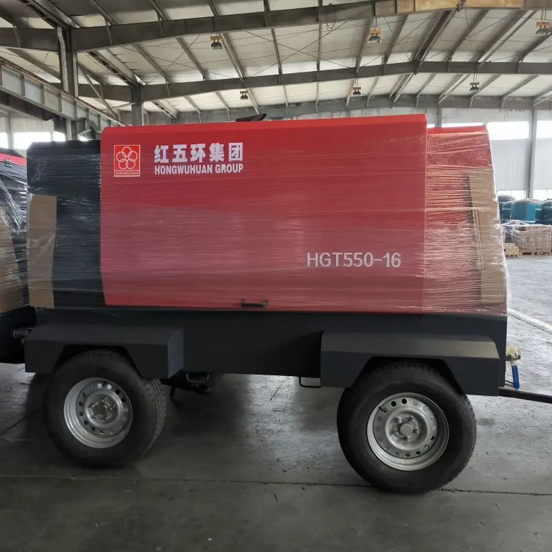 Good quality Hongwuhuan  HGT550-16 mobile diesel engine screw air compressor for mining