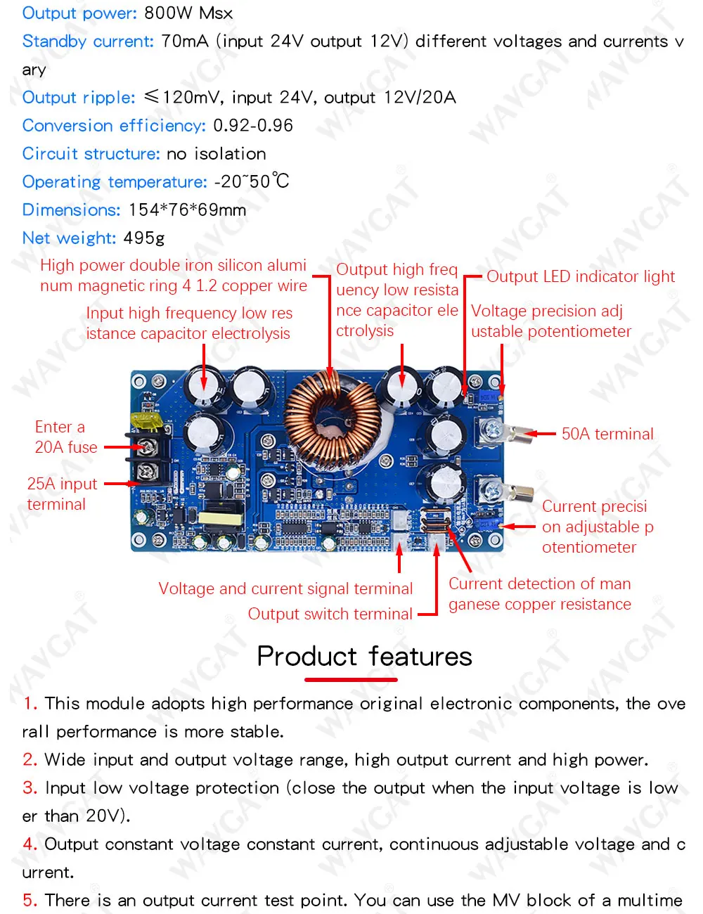 W A High Power Cv Cc Adjustable Mcu Dc Dc Step Down Buck Converter