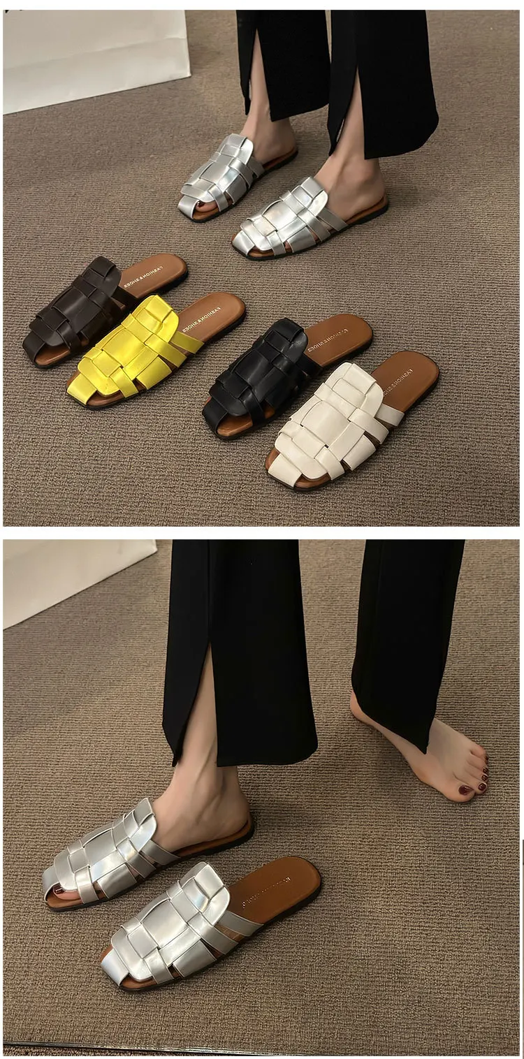 2023 Summer Casual Sandals Flat Shoes Bao Head Flat Anti-slip Woven Slippers And Sandals