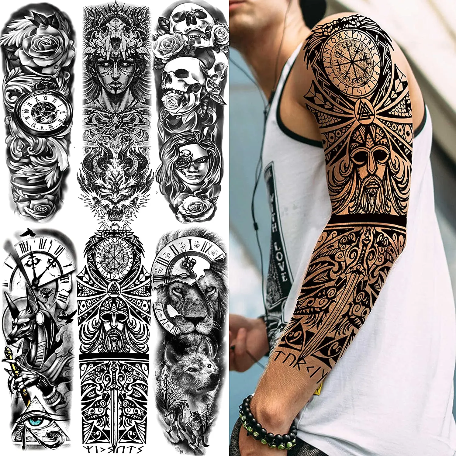 Custom Large Black Temporary Tattoos Full Arm Temporary Tattoo Sleeve For  Men And Women Fake Large 3d Tatoo Stickers - Buy Temporary Tattoos,Tattoo  Temporary,Sticker Tattoo Product on 