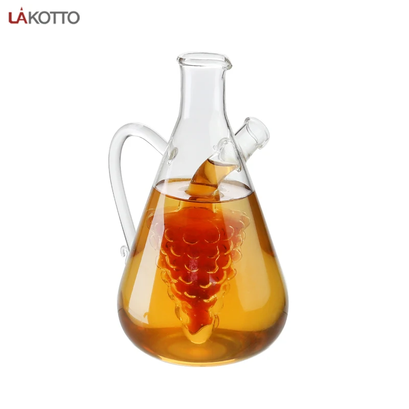 kitchen transparent glass oil vinegar filter pot for kitchen two spout glass castor with handle and cork lid