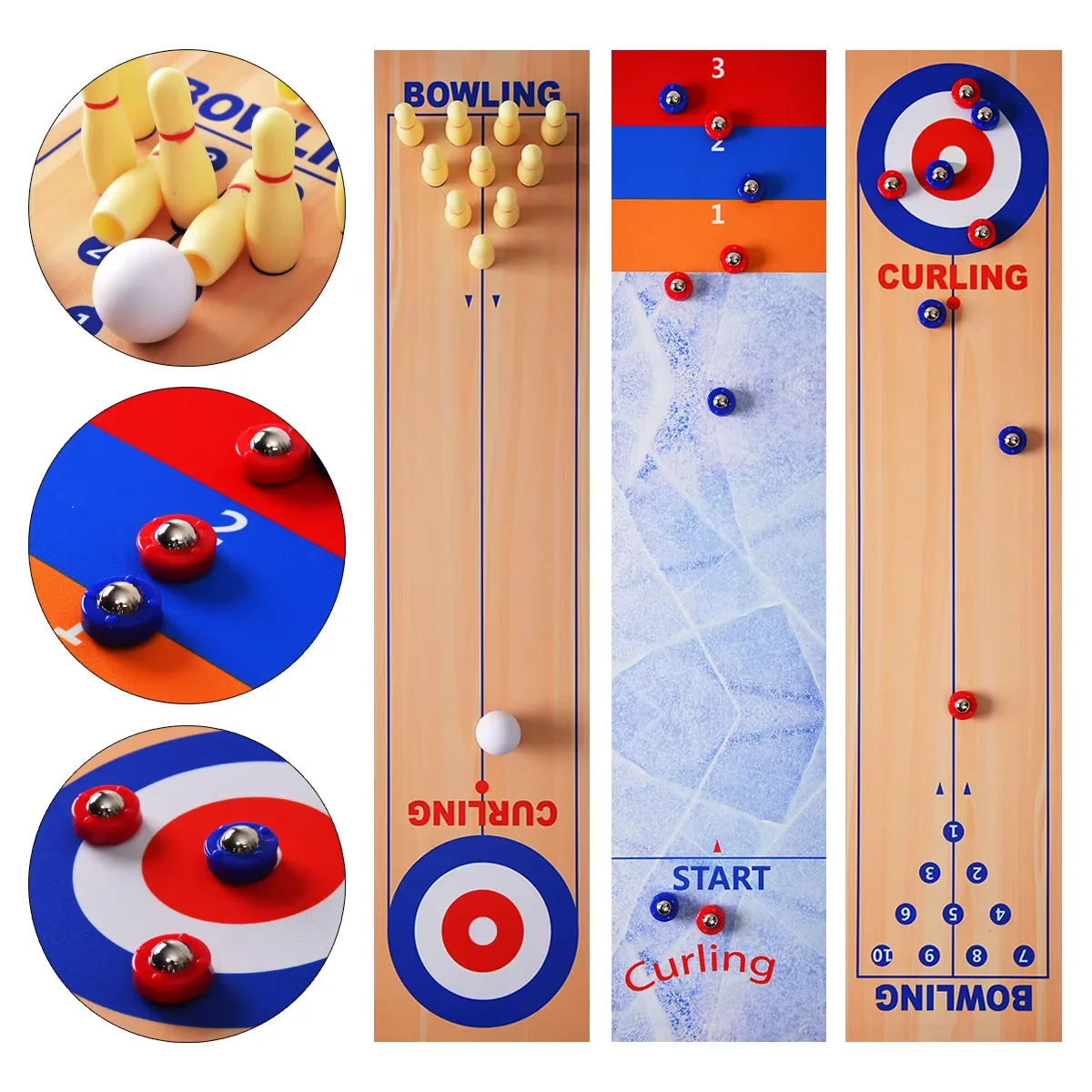 Portable Mini Tabletop Games for Family School Shuffleboard Table 3 in 1Curling Game and Bowling Set