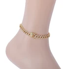 Cubic Zircon Zircon A005 8mm Brass CZ Cuban Anklet 9inch 10inch Iced Out Cubic Zircon Bling Bling For Women
