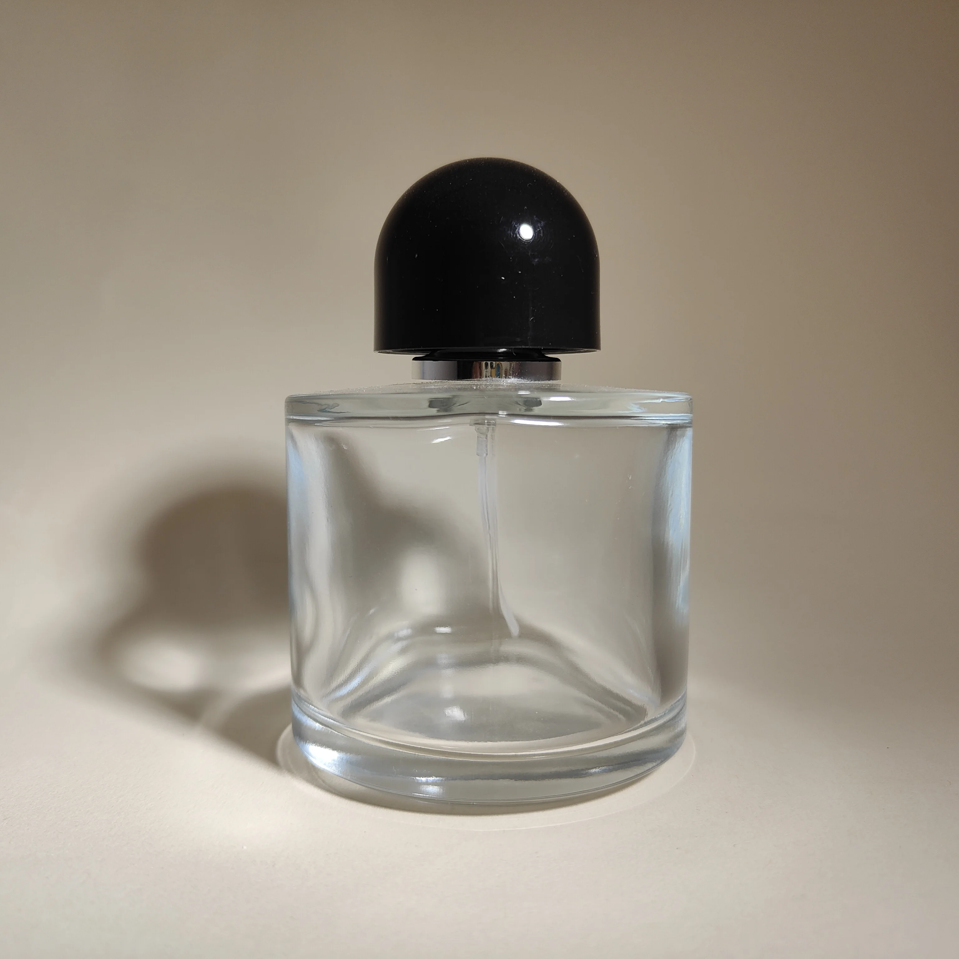 product 30ml 50ml 100ml cylinder clear round flat shoulder glass perfume bottle with spray pump and black cap-27