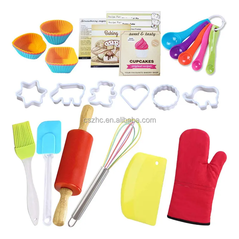 Gift Set Kids Apron Hat Cooking Supplies Kitchen Utensils Real Kids Cooking Set for Curious Young Junior Chef